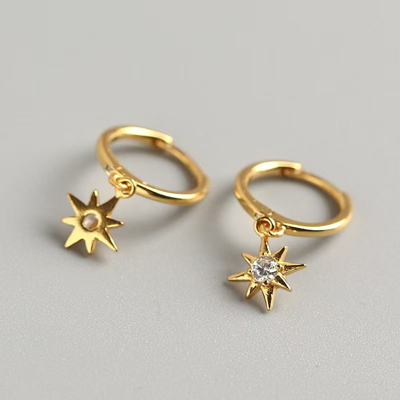 Eight-Point Star Ear Cuffs - 925 Sterling Silver Sweet Cool Stackable Earrings