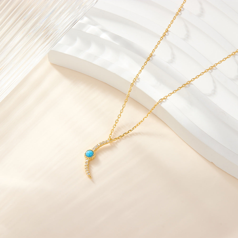 Turquoise Necklace - 925 Sterling Silver Retro Niche Collarbone Chain