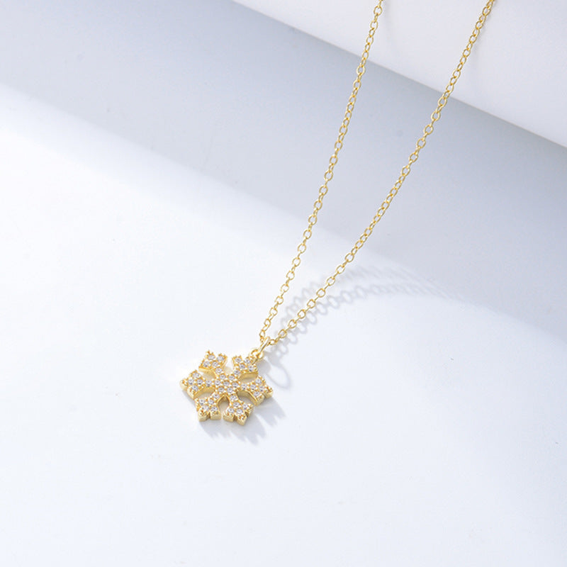 925 Sterling Silver Snowflake Pendant Necklace, Sparkling Zirconia Jewelry