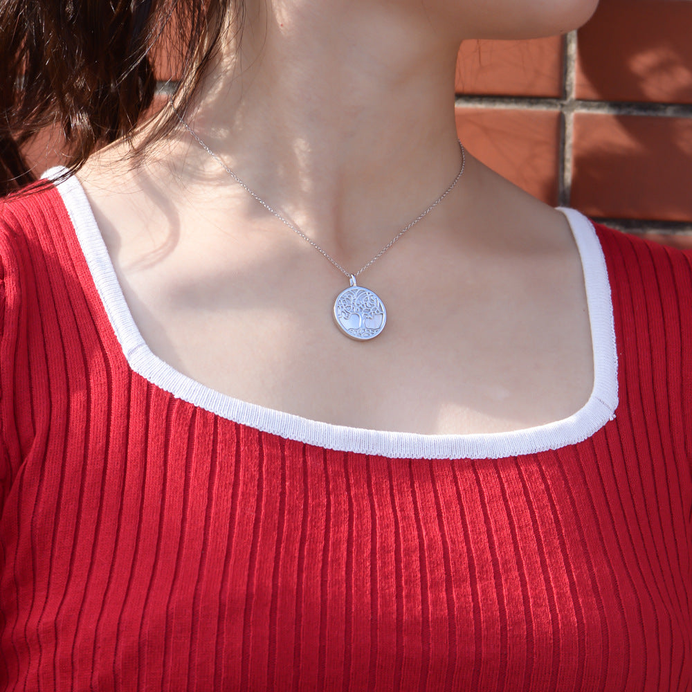 Sterling Silver Elegant Tree of Life Shell Pendant for Women, High-End Versatile Accessory