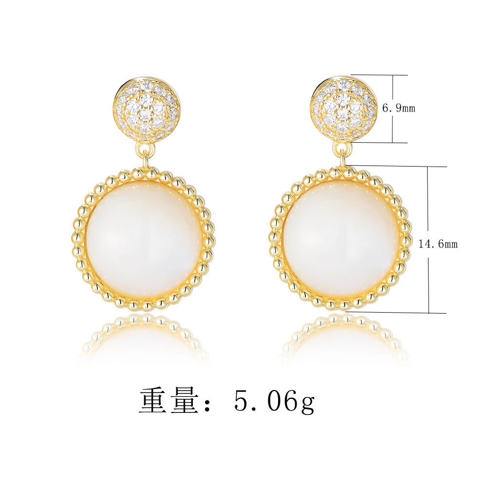 925 Sterling Silver Vintage Minimalist Shell Earrings, Sparkling Zirconia Jewelry
