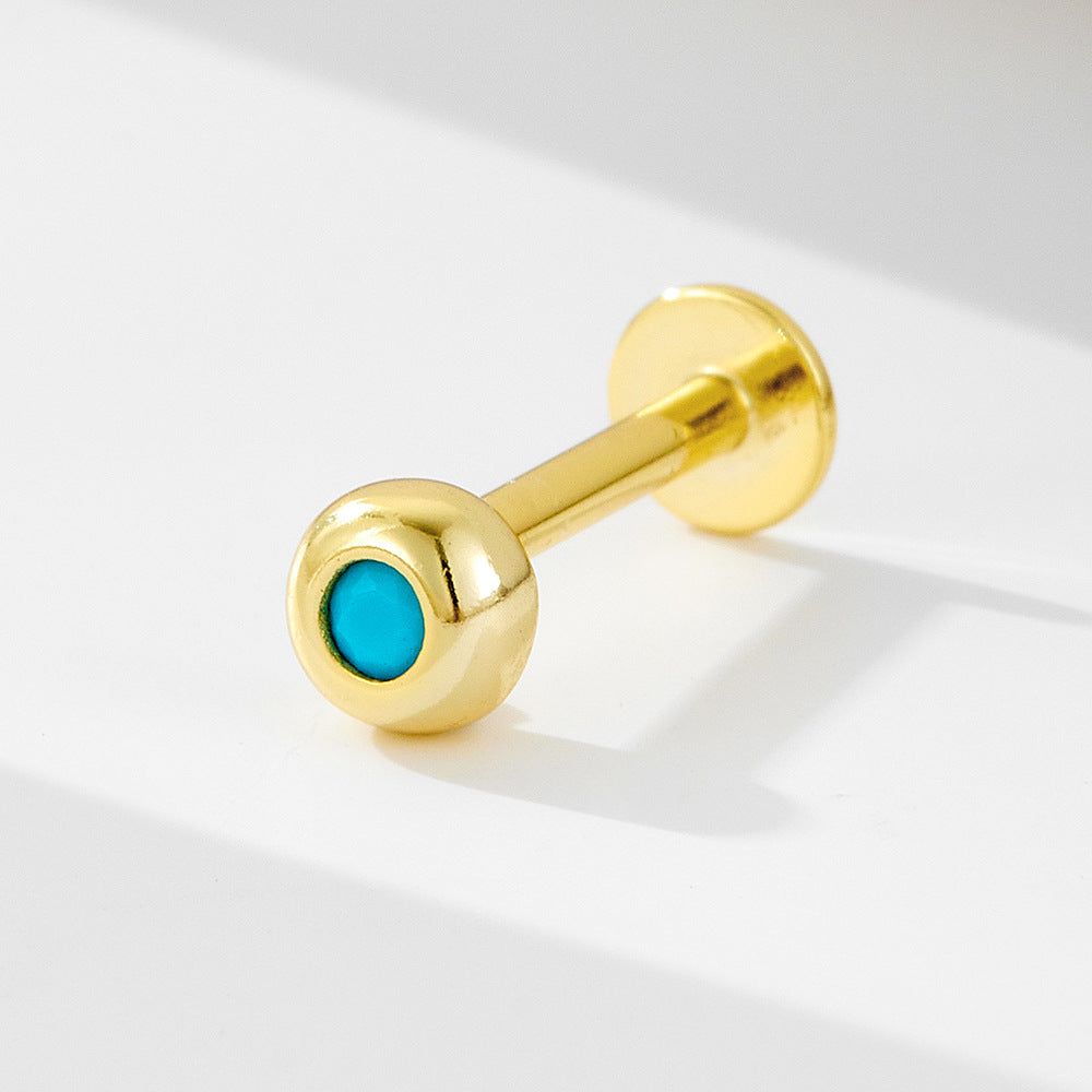 925 Sterling Silver Geometric Opal Labret Stud, Threaded Cartilage Piercing High-End Trendy Jewelry