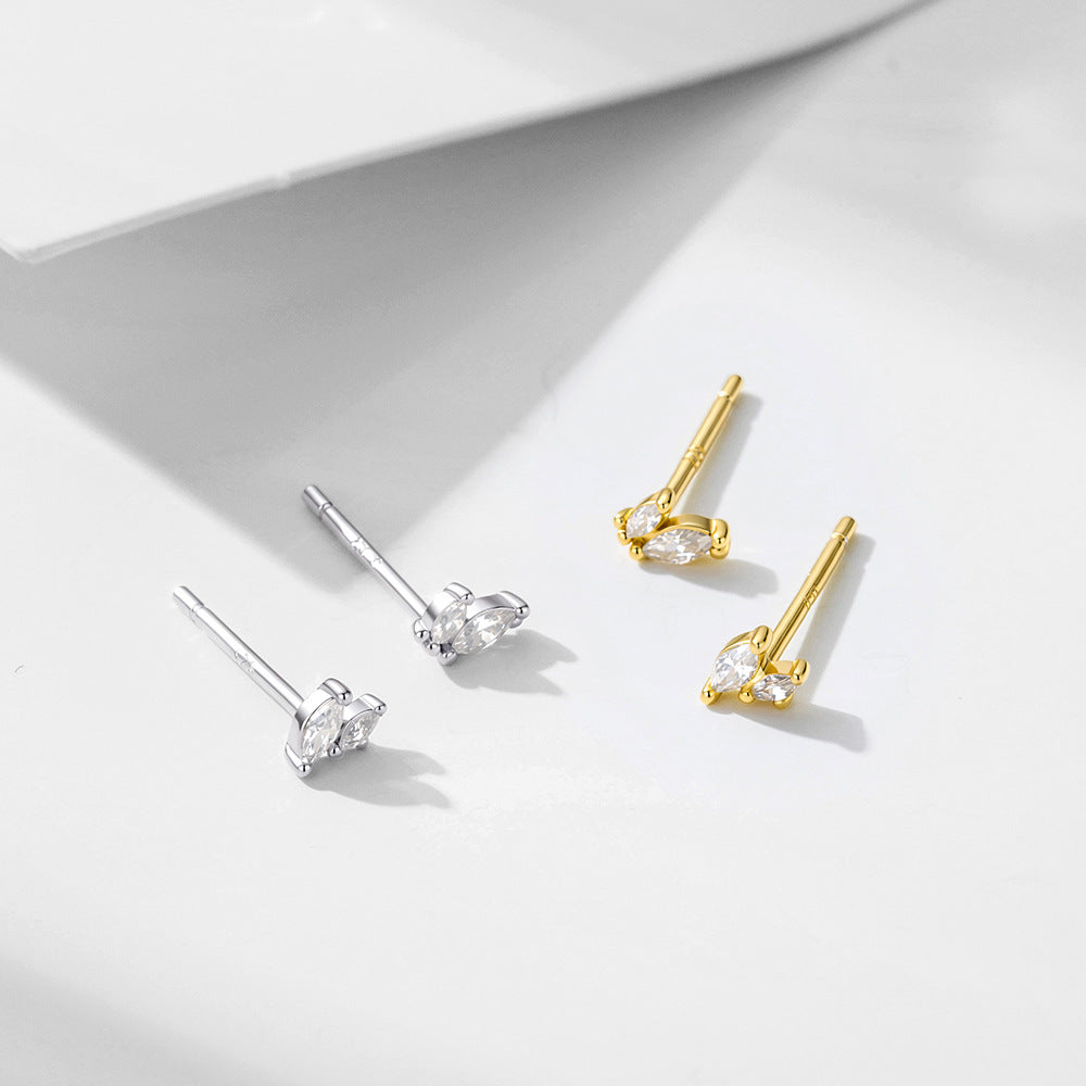 925 Sterling Silver Minimalist Marquise Zirconia Stud Earrings, Dainty Petite High-End Jewelry