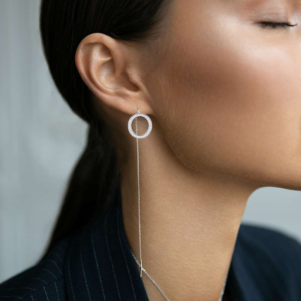 Zircon Circle Necklace Set - 925 Silver Geometric Layered Jewelry