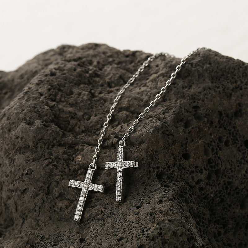 Cross Ear Threads - S925 Silver Micro Zircon Long Drop European Jewelry