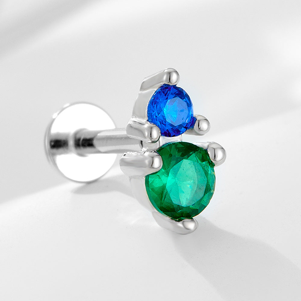 925 Sterling Silver Geometric Opal Labret Stud, Threaded Cartilage Piercing High-End Trendy Jewelry