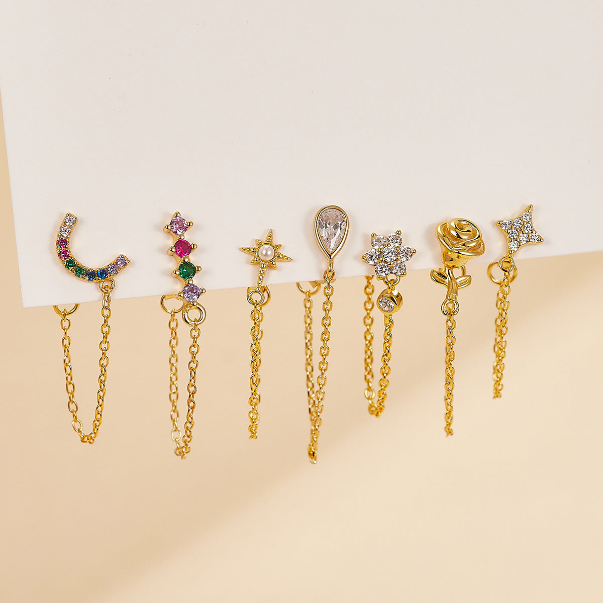 Floral Moon Star Fringe Earrings - 925 Silver Sweet Vintage Design