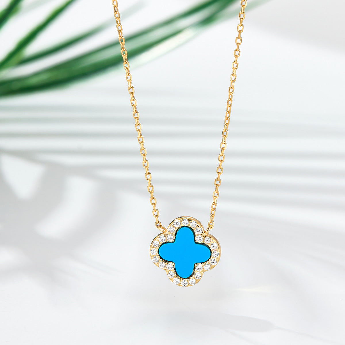 Four Leaf Clover Necklace & Earrings Set - Sterling Silver Black Agate Jewelry Gift