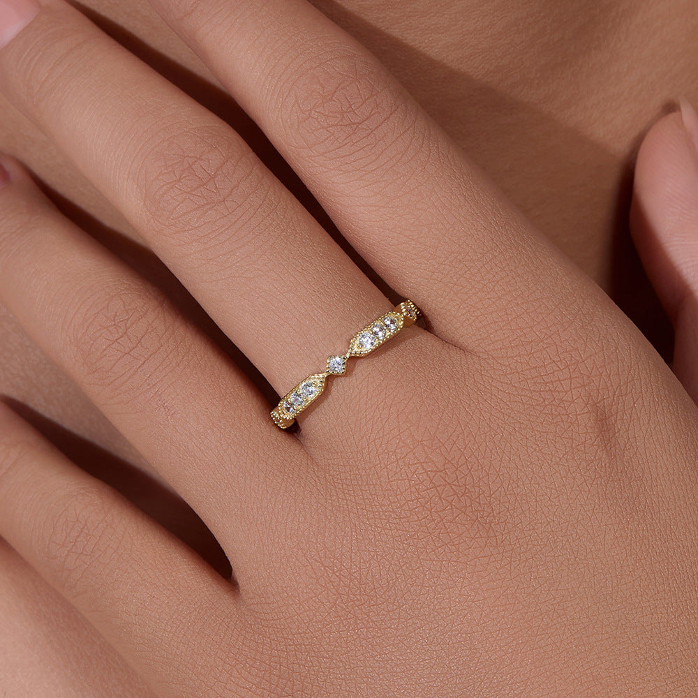 925 Sterling Silver Single Row Pave Zirconia Ring, Minimalist Stackable Jewelry