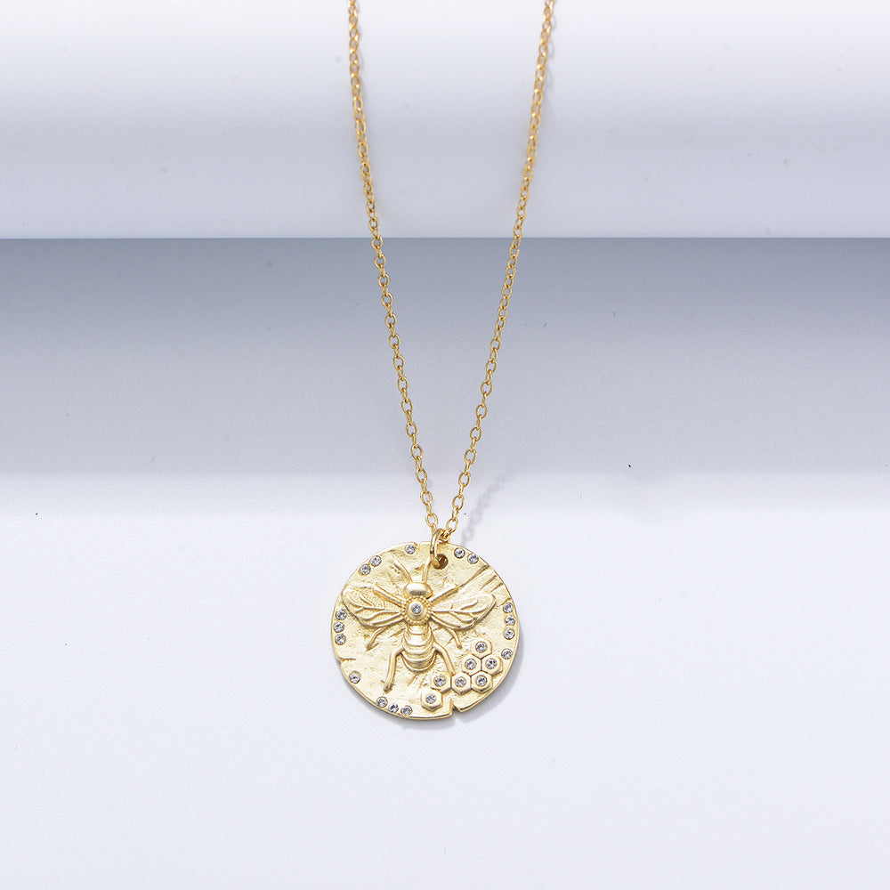 S925 Silver Minimalist Bee Medal Necklace - Dainty Zirconia Choker