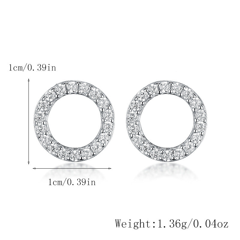 Zircon Circle Earrings - S925 Silver Elegant Geometric Studs
