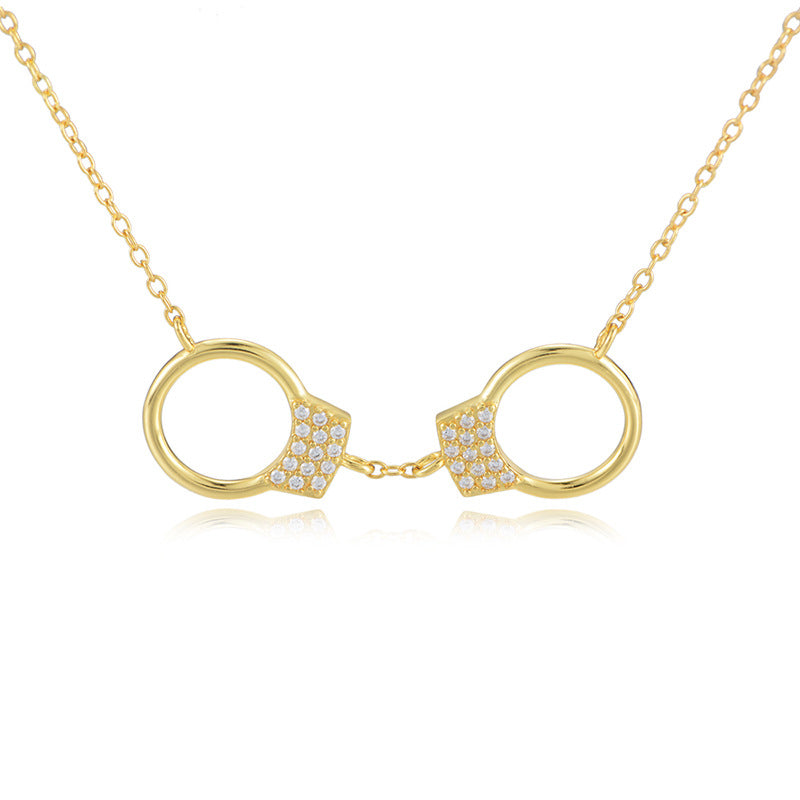 925 Sterling Silver Handcuff Necklace, Sparkling Zirconia Pendant