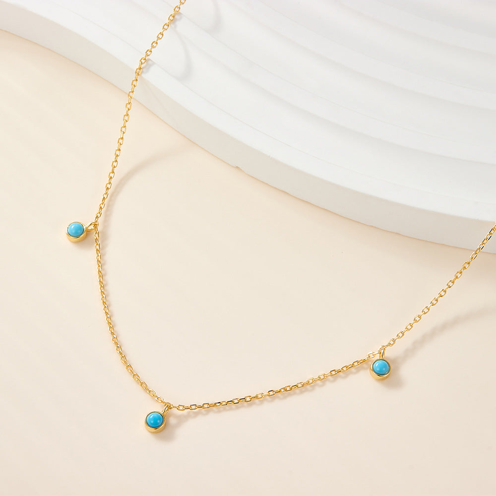 Turquoise Necklace - 925 Sterling Silver Retro Niche Collarbone Chain