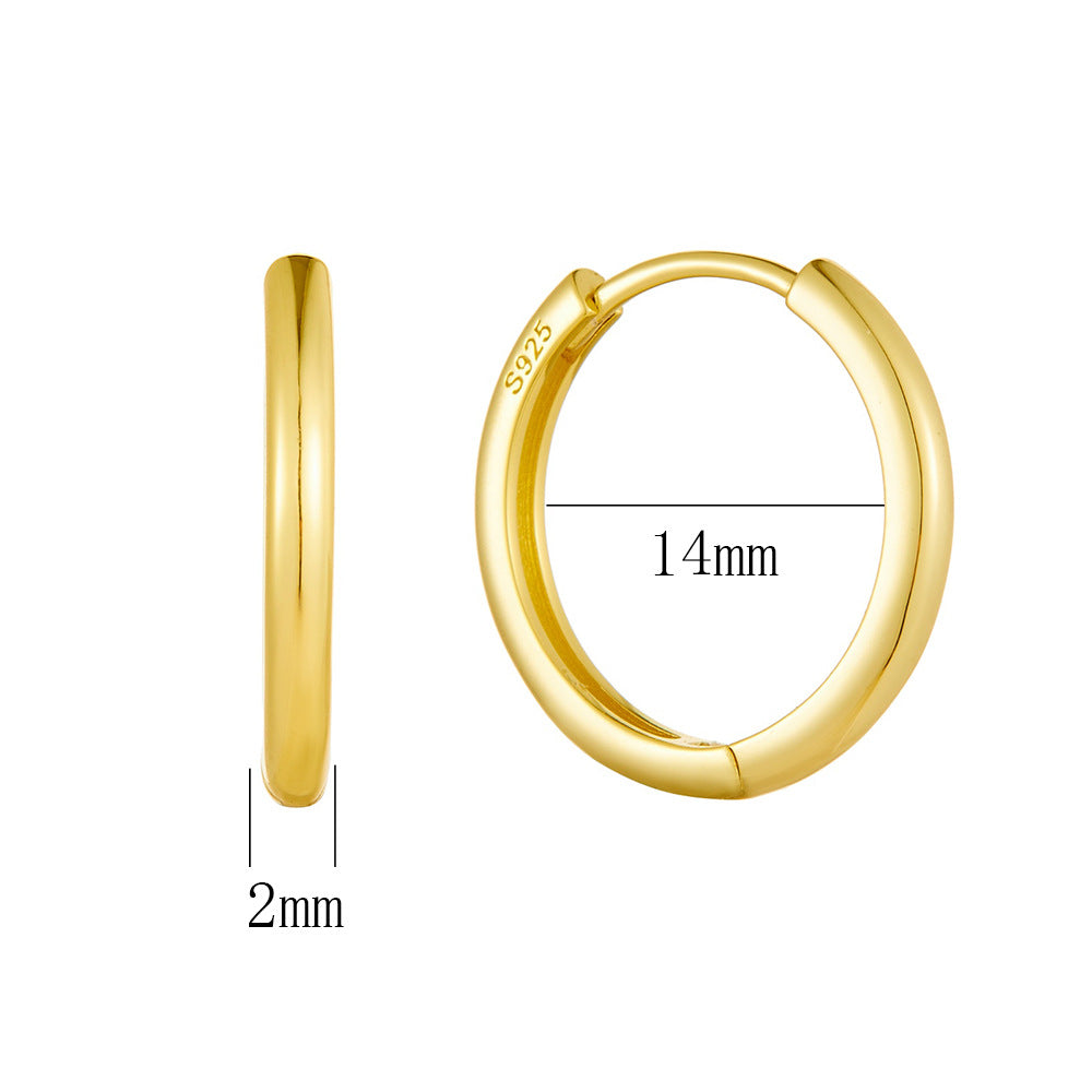 925 Sterling Silver Minimalist Sleek Hoop Earrings, High-End Light Luxury Plain Circle Jewelry