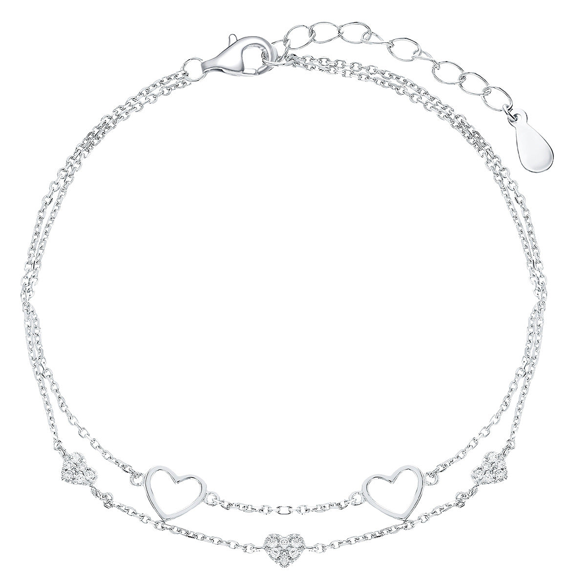Full Zircon Heart Bracelet - S925 Silver Sweet Valentines Gift