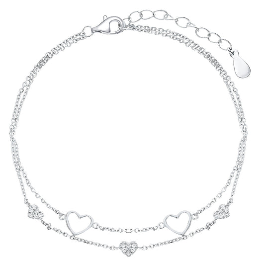 Full Zircon Heart Bracelet - S925 Silver Sweet Valentines Gift