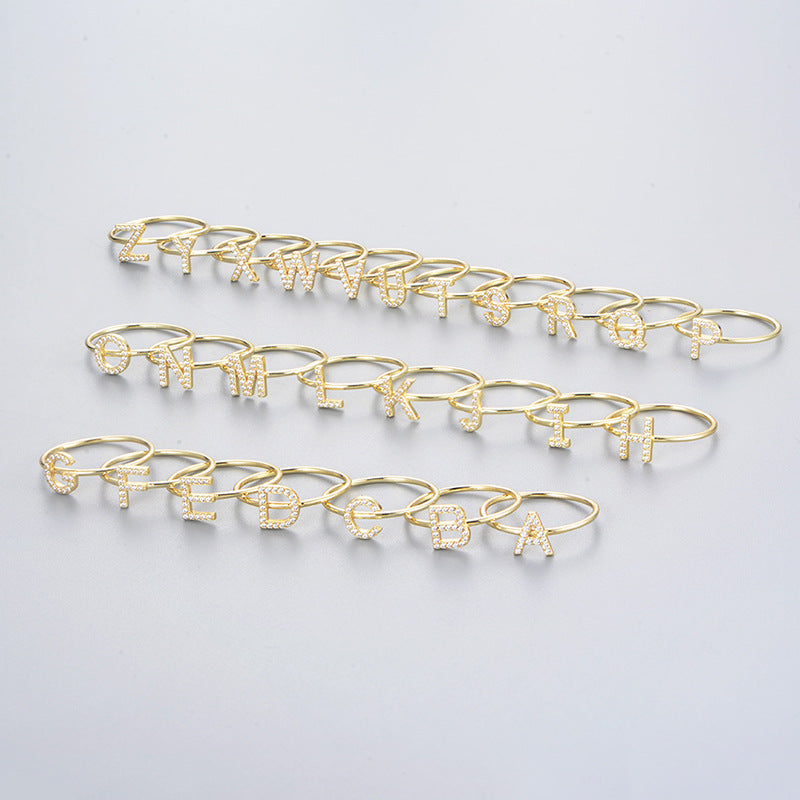 925 Sterling Silver 26 Alphabet Zirconia Rings, Minimalist Stackable Initial Jewelry