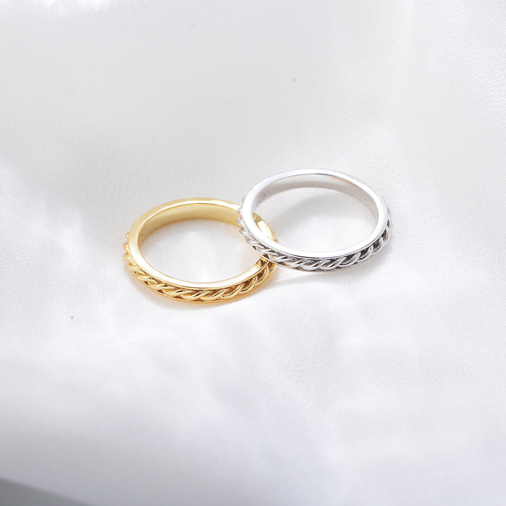 S925 Silver Gold Vermeil Braided Ring - Modern Textured Band