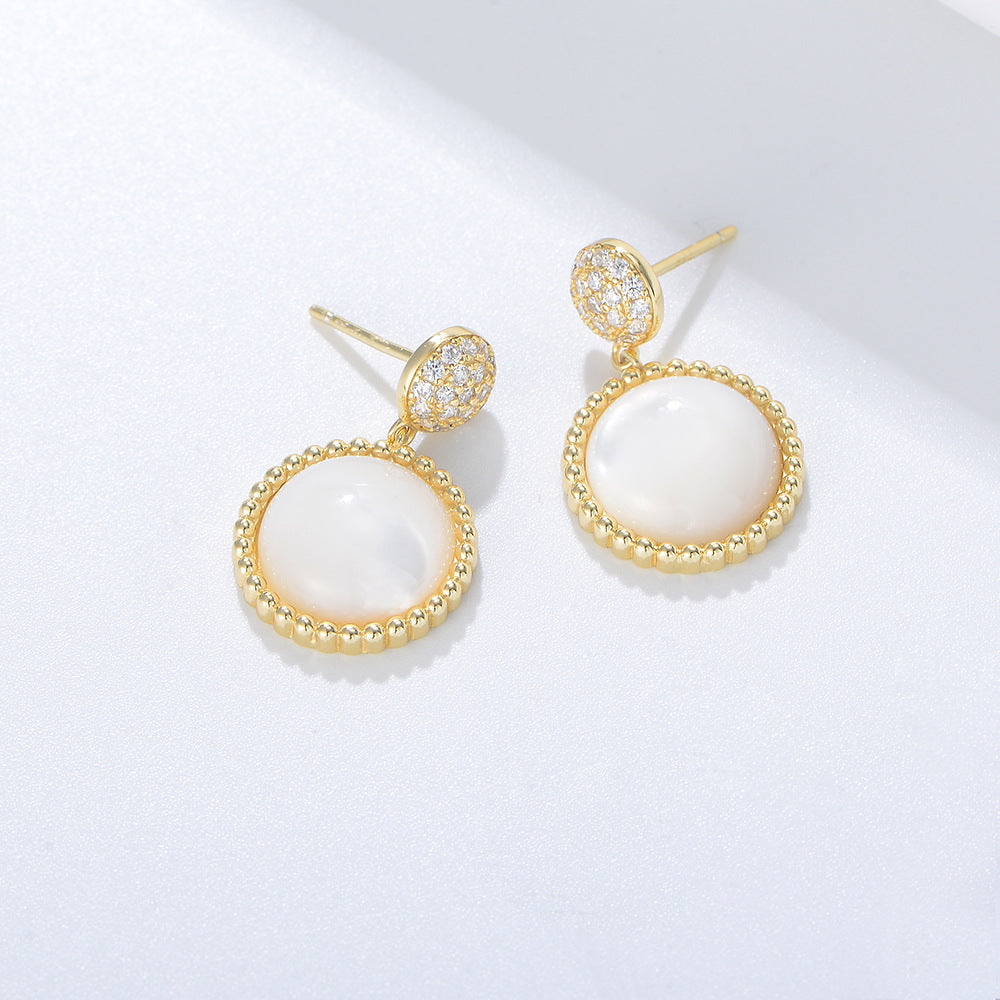 925 Sterling Silver Vintage Minimalist Shell Earrings, Sparkling Zirconia Jewelry