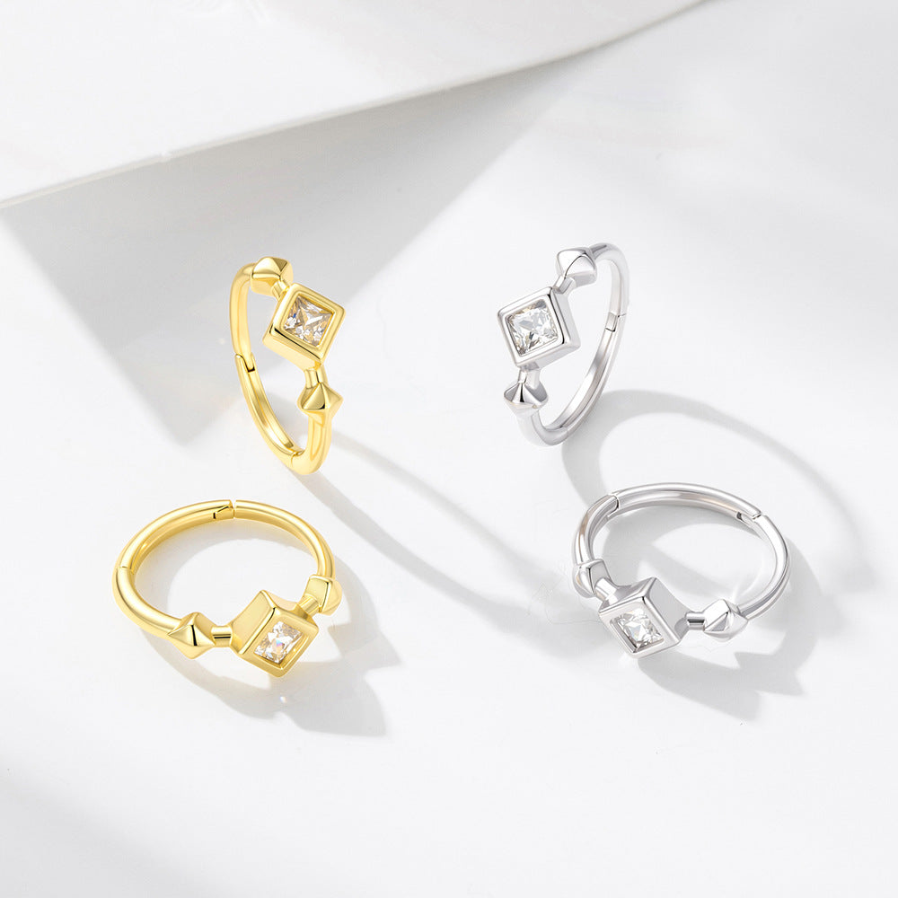 925 Sterling Silver Square Zirconia Hoop Earrings, Minimalist High-End Light Luxury Jewelry