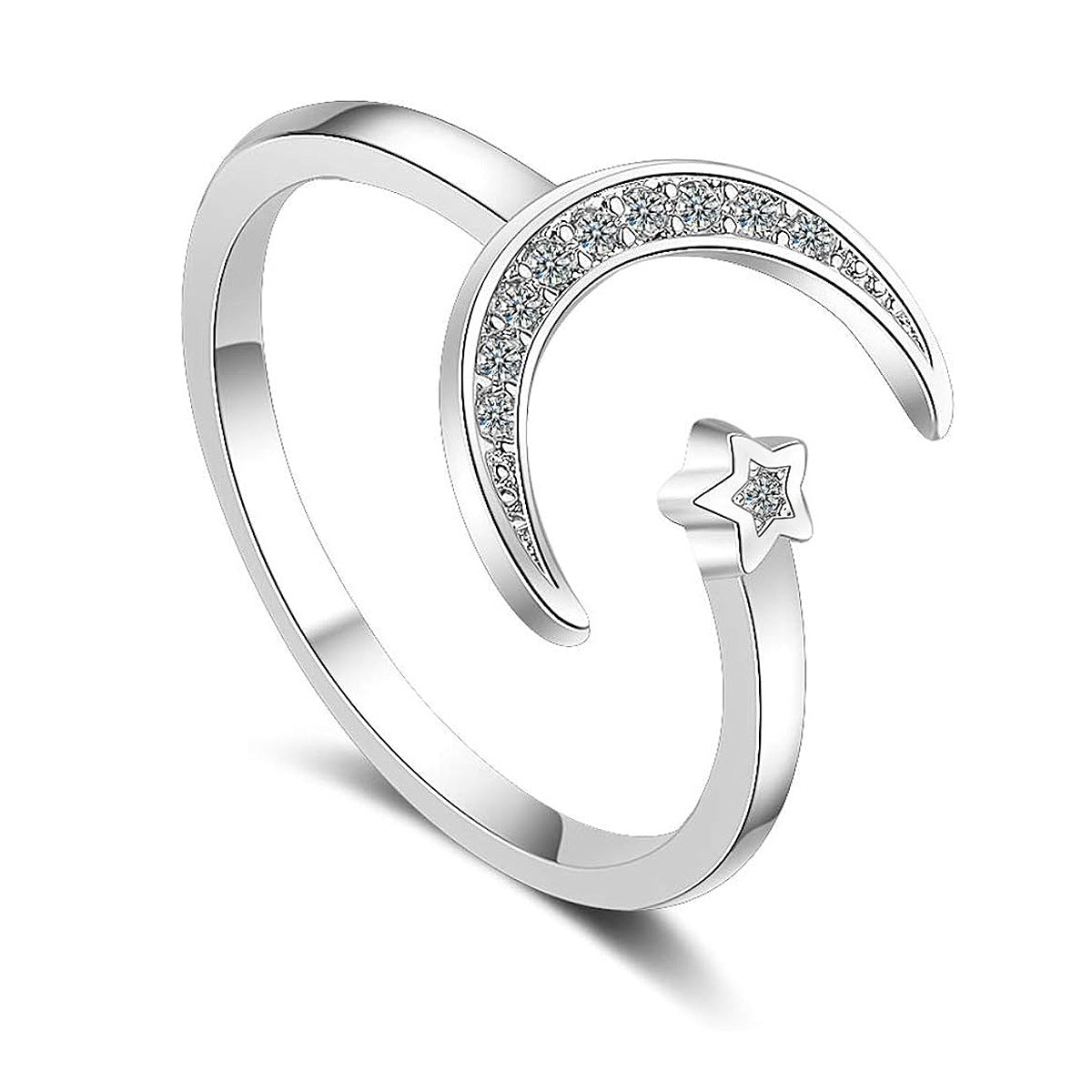 Star Moon Zircon Ring - 925 Silver Adjustable Light Luxury Jewelry