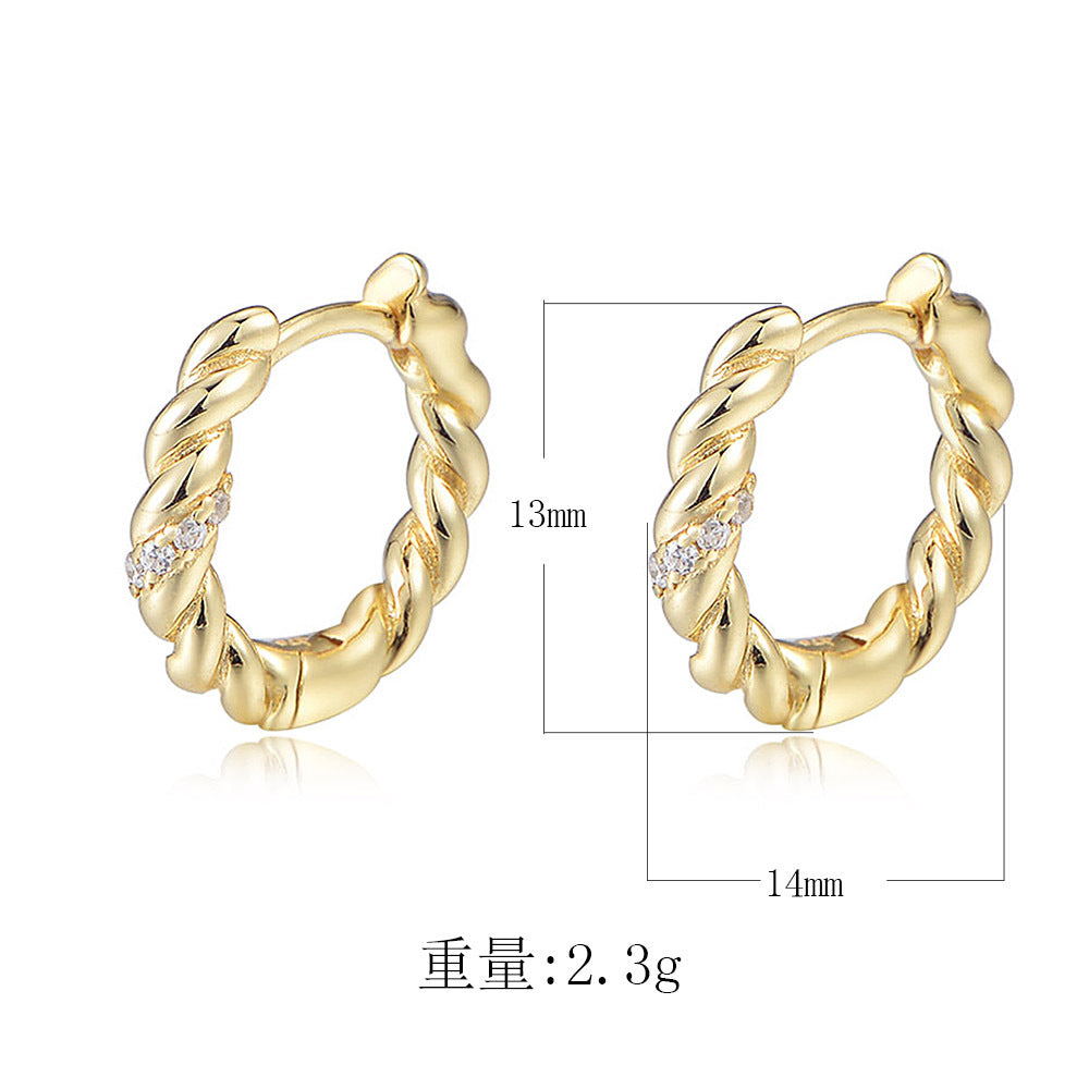 925 Sterling Silver Twisted Rope Hoop Earrings, Gold Plated Zirconia Huggie Hoops, Minimalist Geometric Ear Buckles, Hypoallergenic Jewelry for Women