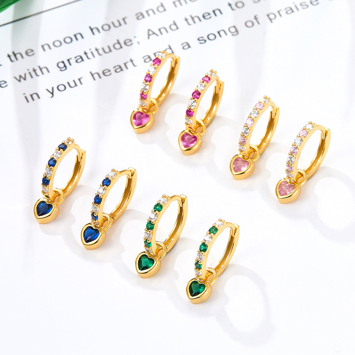 Color Zircon Heart Ear Cuffs - S925 Silver Dopamine Jewelry