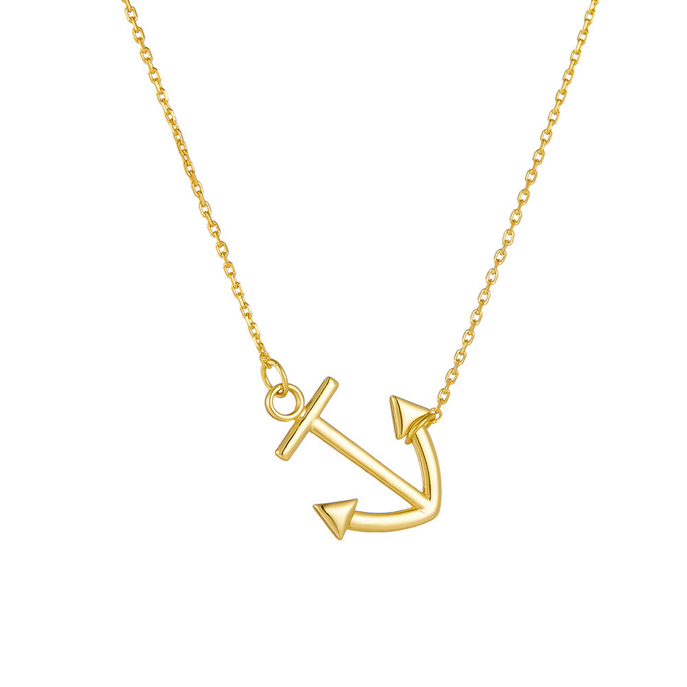 S925 Silver Creative Anchor Charm Necklace - Modern Punk Style Clavicle Chain