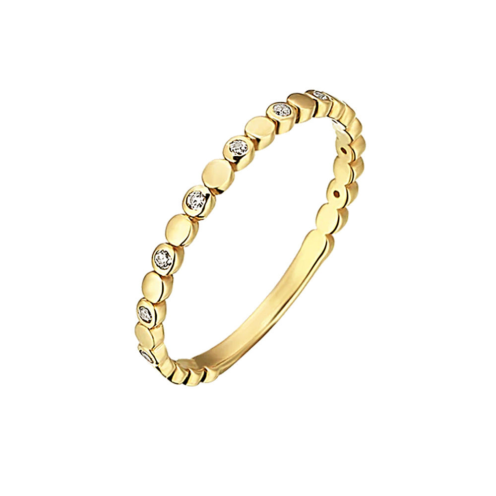 Sterling Silver Pave Zirconia Geometric Round Ring for Women, Trendy Aesthetic