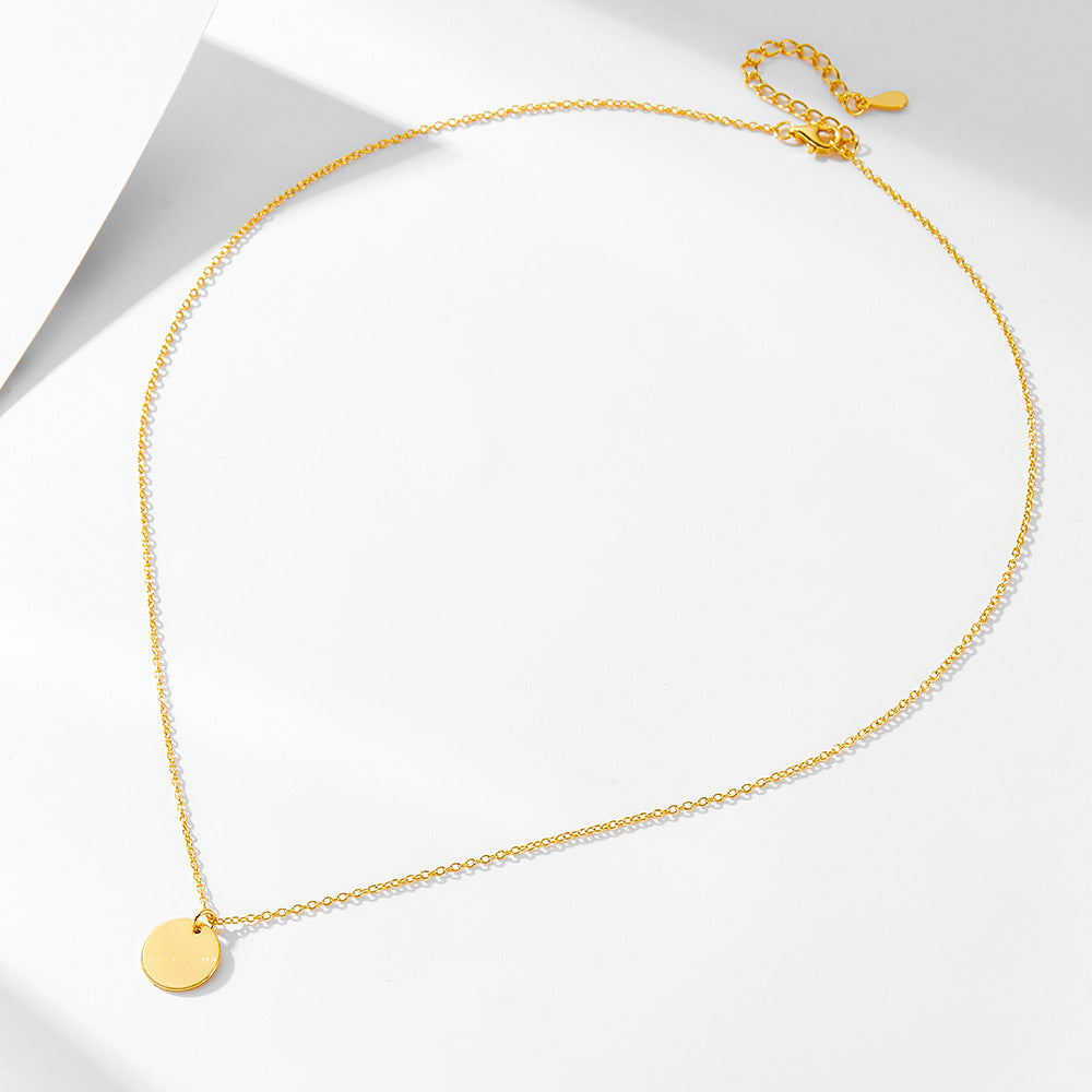 925 Sterling Silver Vintage Round Medallion Necklace, Minimalist Layered Clavicle Chain