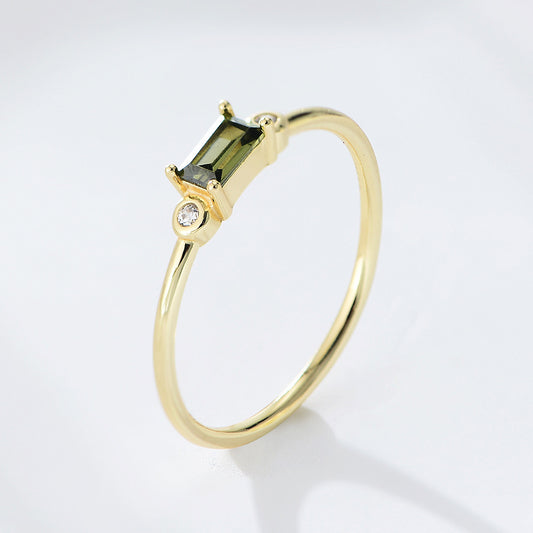 925 Sterling Silver Vintage Square Colorful Zirconia Ring, Thin Band Jewelry