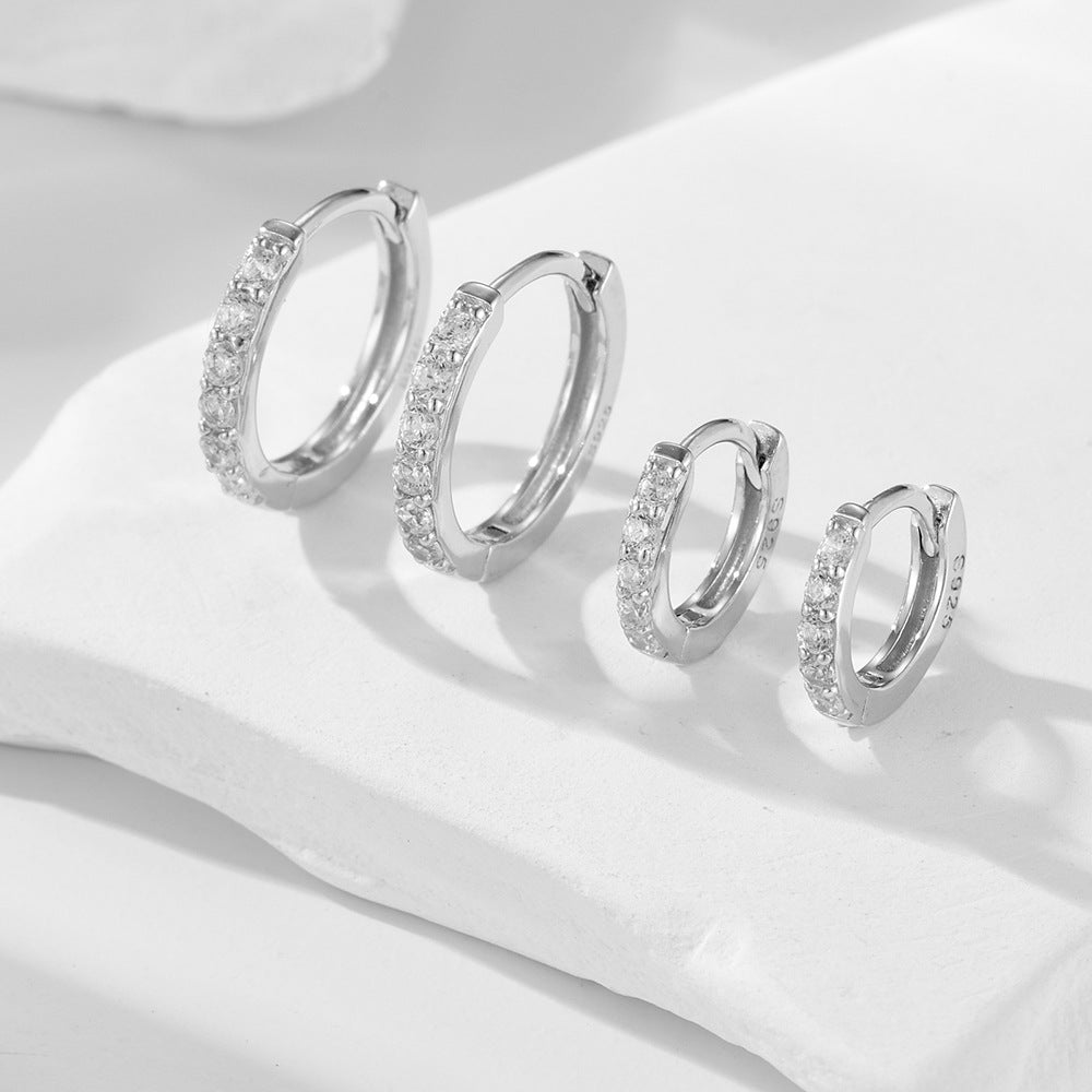 925 Sterling Silver Zirconia Huggie Hoop Earrings, Classic Round Geometric Cartilage Jewelry