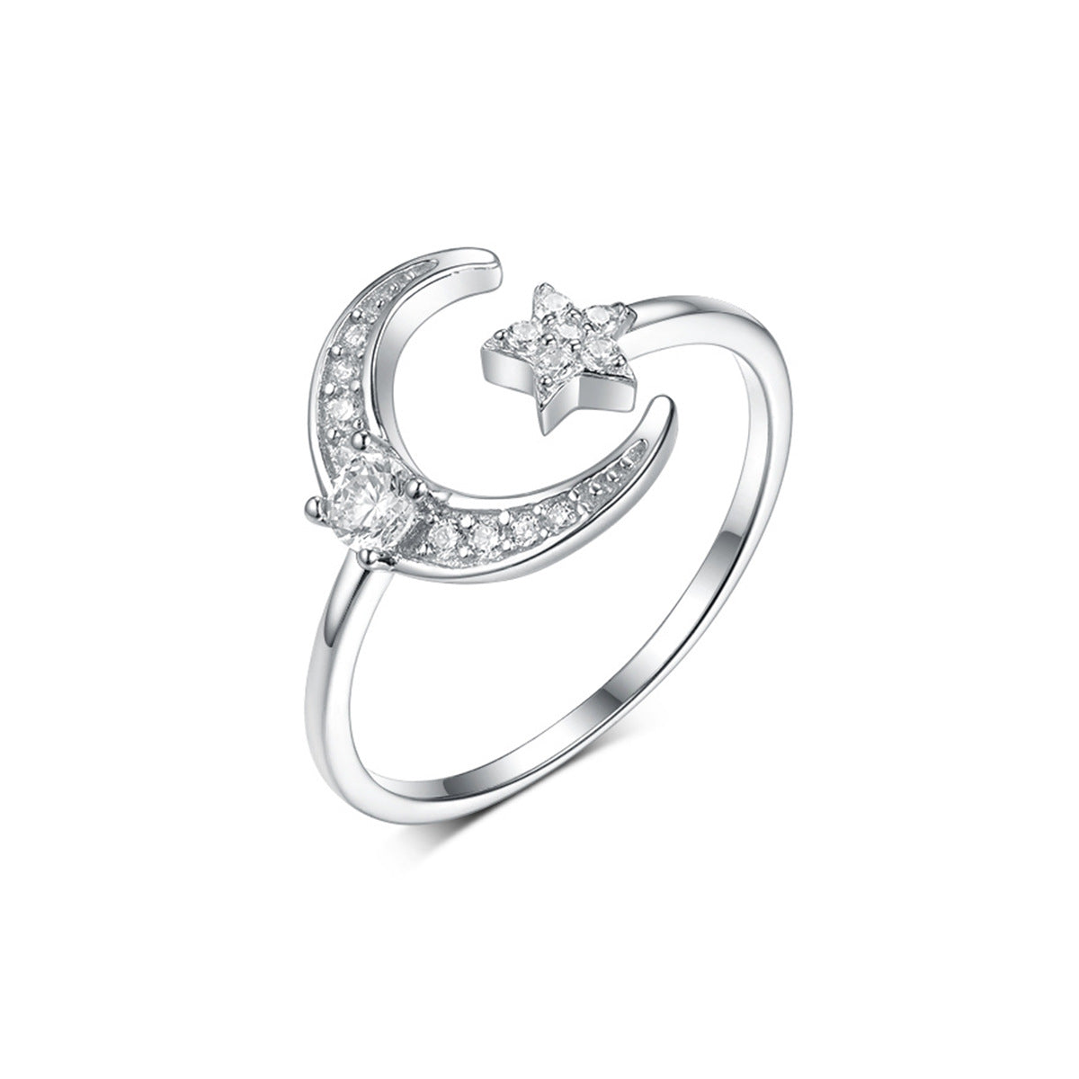 Star Moon Zircon Ring - 925 Silver Adjustable Light Luxury Jewelry