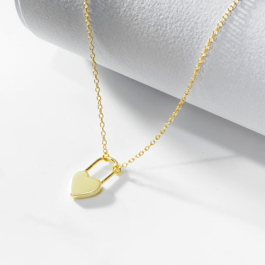 S925 Silver Modern Geometric Heart Padlock Choker - Elegant Ins Style Clavicle Chain