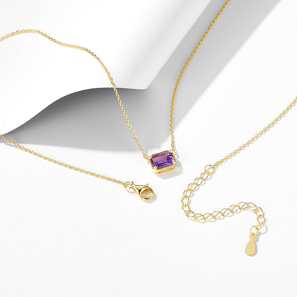 925 Sterling Silver Purple Amethyst Pendant Necklace, Minimalist High-End Jewelry