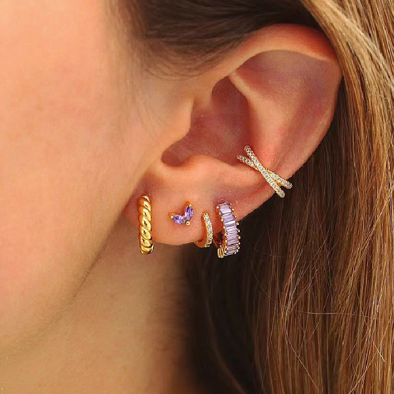 Color Zircon Hoop Earrings - 925 Silver Dopamine Niche Jewelry