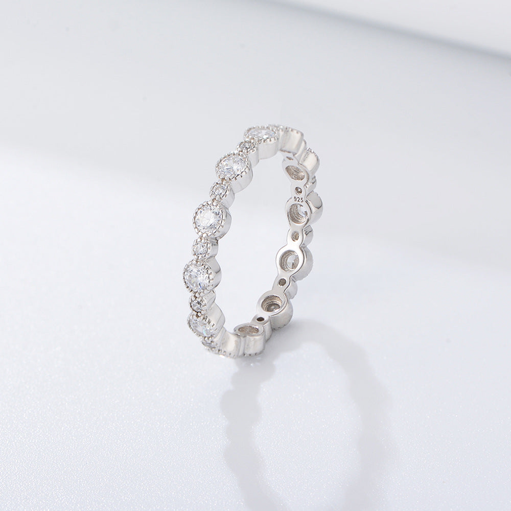 S925 Silver Iced Out Round Ring - Sparkling Pave Zirconia Band