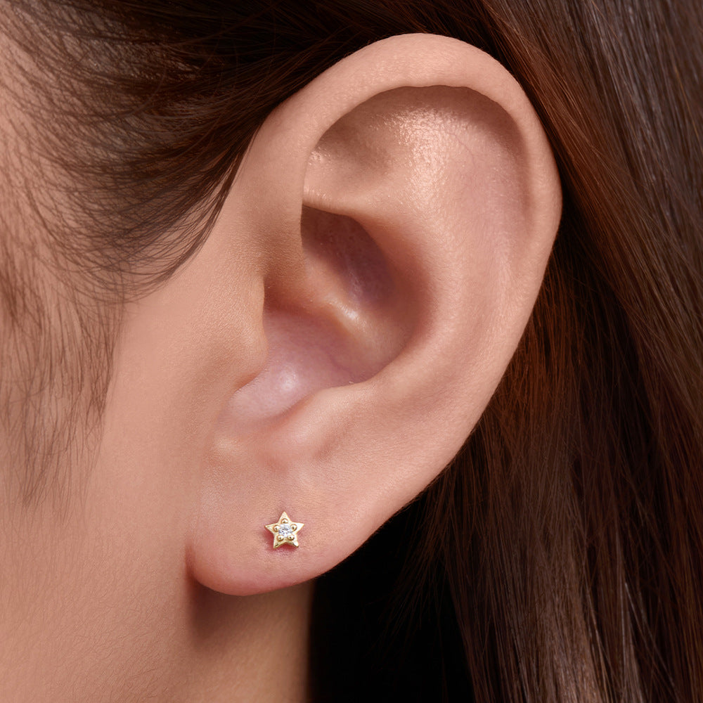925 Sterling Silver Geometric Opal Labret Stud, Threaded Cartilage Piercing High-End Trendy Jewelry