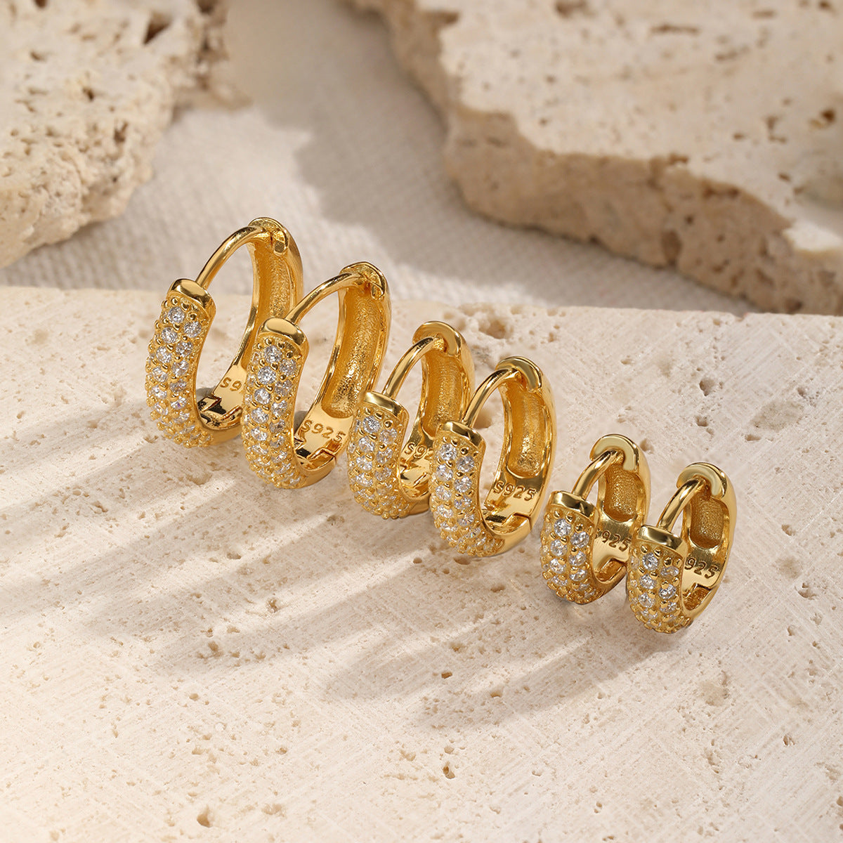 Triple Row Diamond Hoop Earrings - 925 Silver Retro Niche Jewelry