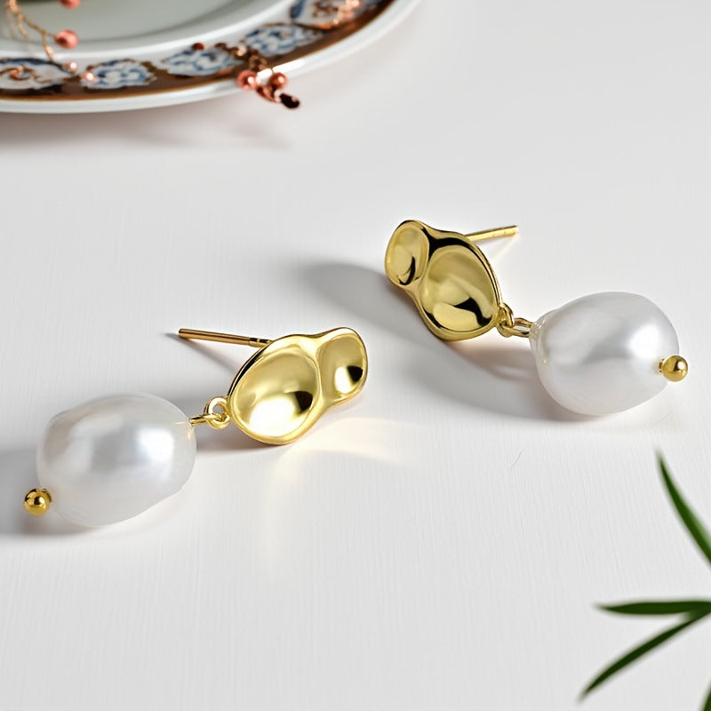 Geometric Pearl Earrings - S925 Silver Elegant Forest Banquet