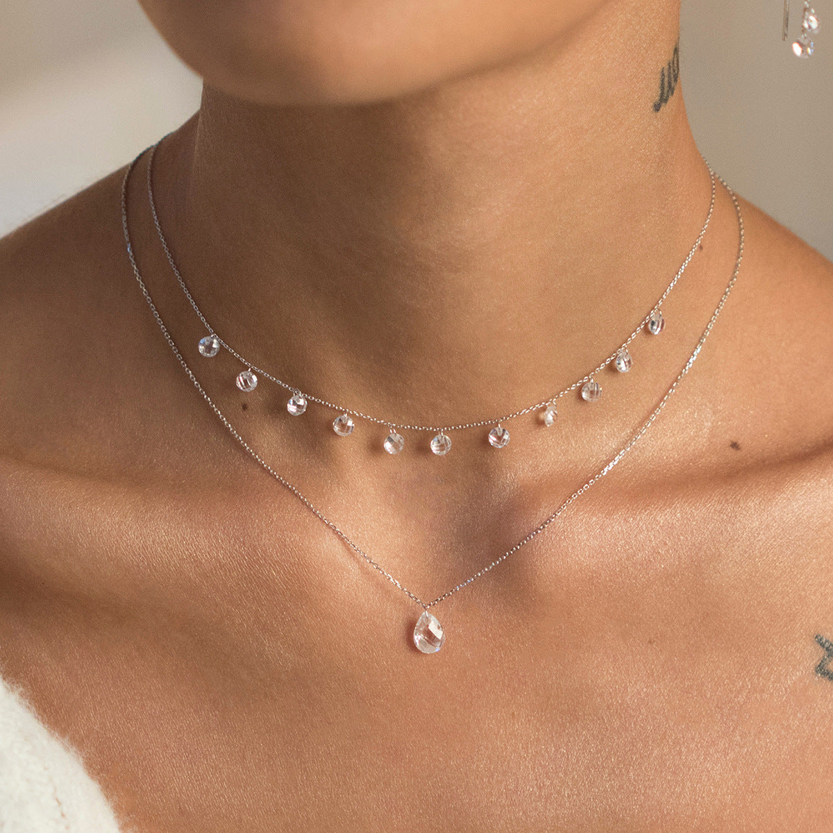 Teardrop Zircon Necklace - 925 Silver Minimalist Niche Choker Wholesale