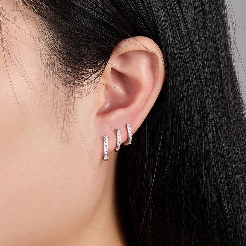 U Shape Diamond Hoop Earrings - S925 Silver Minimalist Geometric