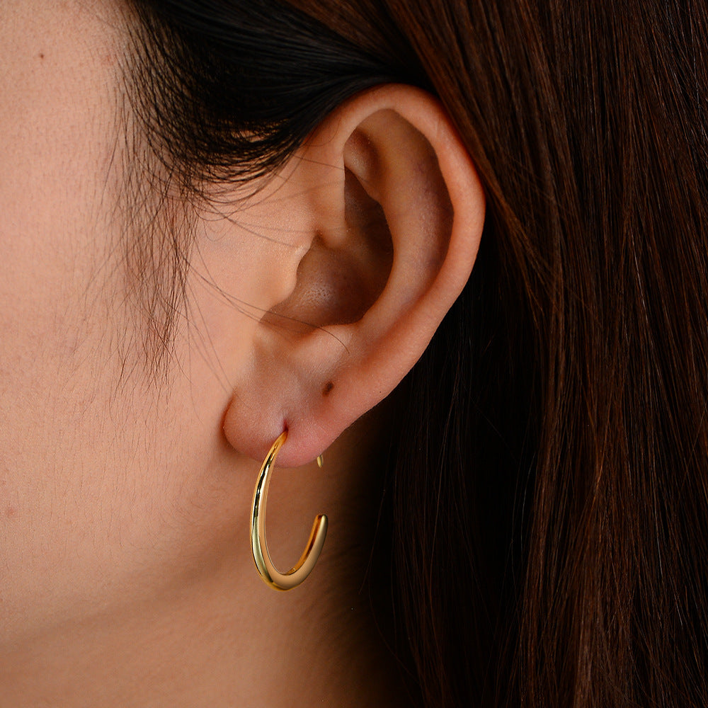925 Sterling Silver Minimalist Geometric Hoop Earrings, Creative Hip-Hop Style Trendy Jewelry