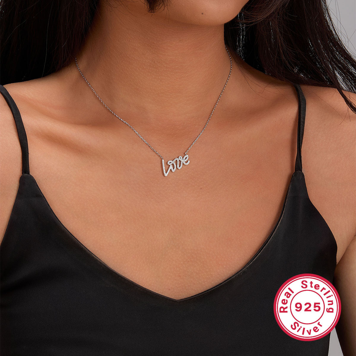 LOVE 925 Silver Necklace | Light Luxury Crystal Chain, Valentine's Gift