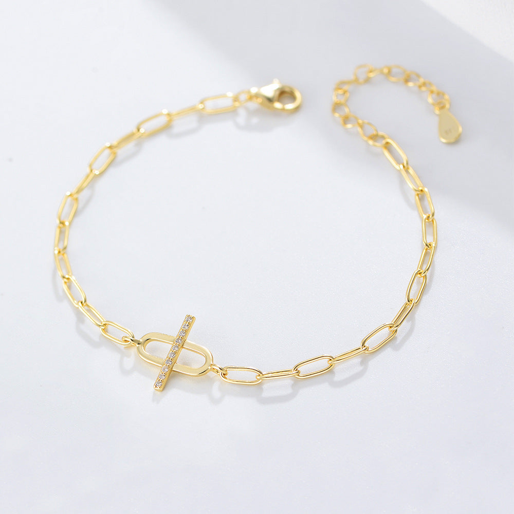 925 Sterling Silver Micro-Pave Zirconia Chain Bracelet, Minimalist High-End Design Jewelry