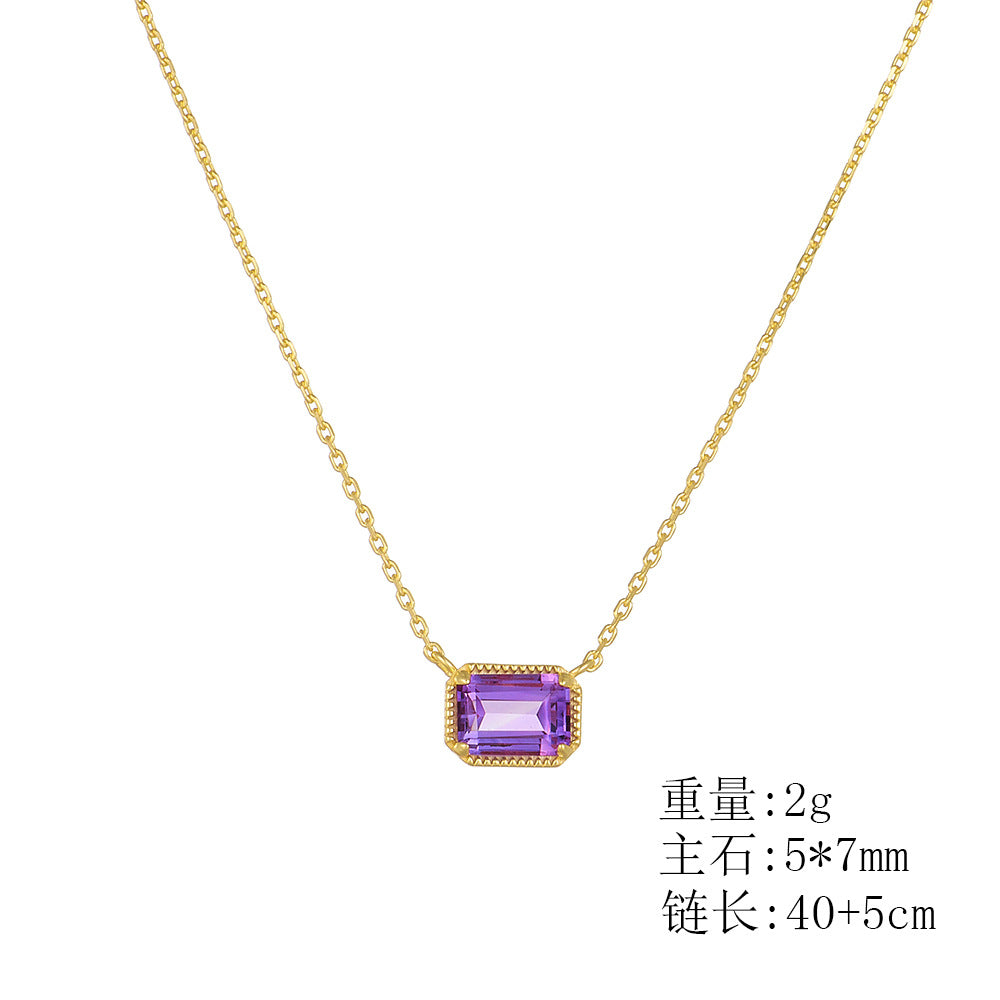 925 Sterling Silver Purple Amethyst Pendant Necklace, Minimalist High-End Jewelry