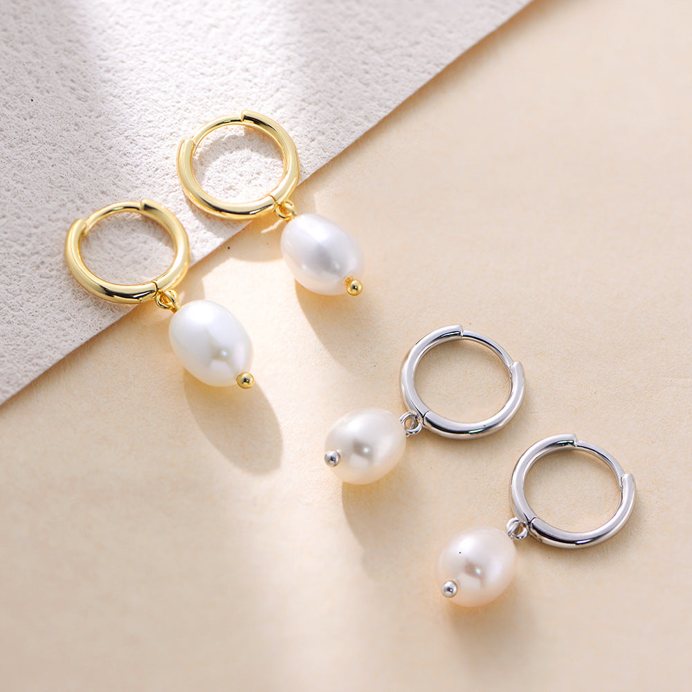 Sterling Silver Elegant Pearl Studs for Women, High-End Chic Versatile Accessory