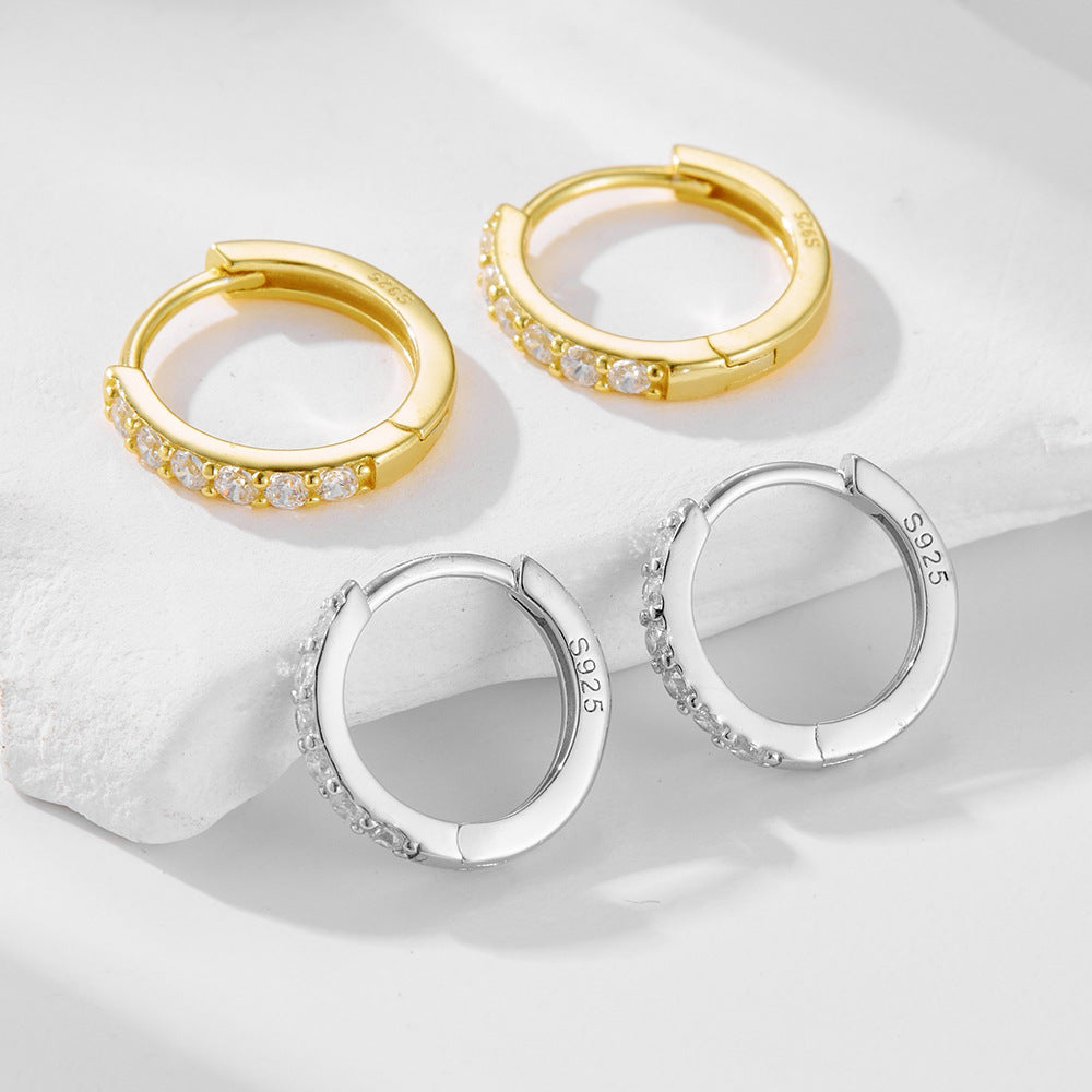 925 Sterling Silver Zirconia Huggie Hoop Earrings, Classic Round Geometric Cartilage Jewelry