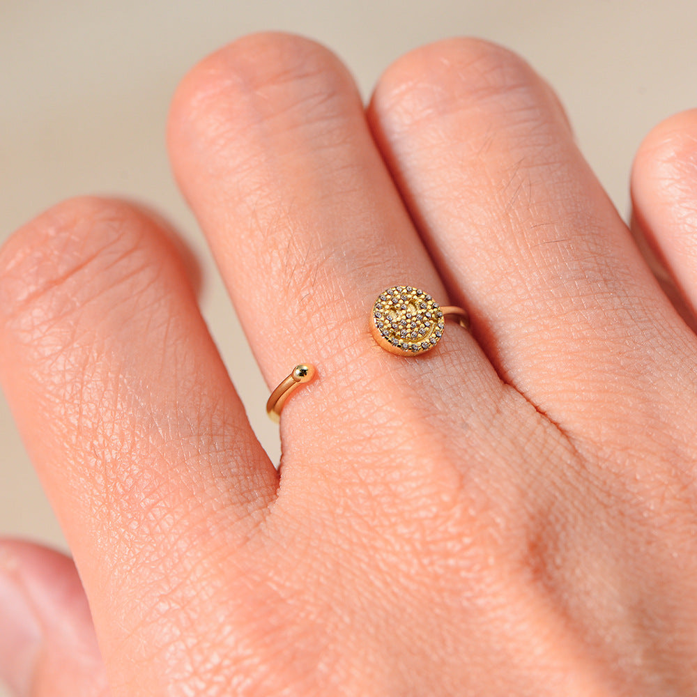 S925 Silver Modern Sparkling Smiley Ring - Adjustable High-End Aesthetic Band