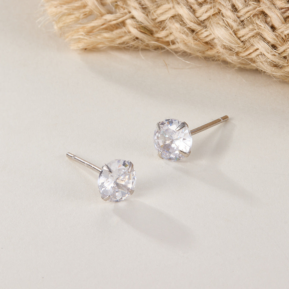 Four Prong Zircon Earrings - 925 Silver Hypoallergenic Studs Wholesale